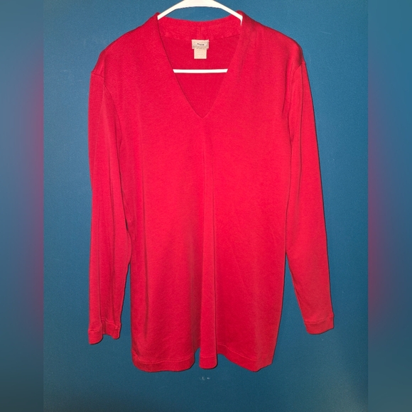 Chico's Red V-neckline Longsleeve Top, Size 1 (us medium), pima cotton - Picture 3 of 9